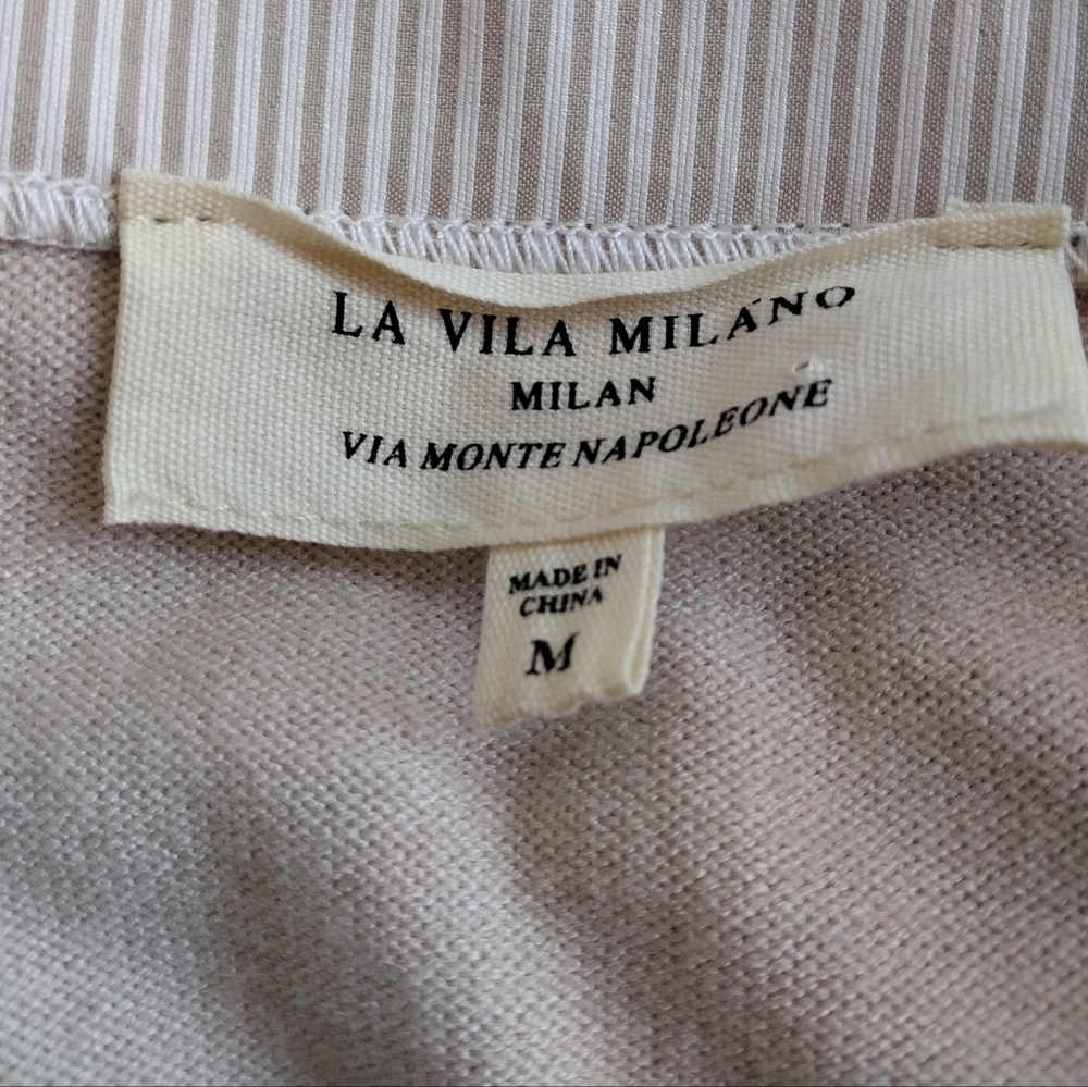 La Vila Milano Oatmeal Layered Look Rhinestone Detail Sweater Preppy Size Medium - Picture 7 of 8